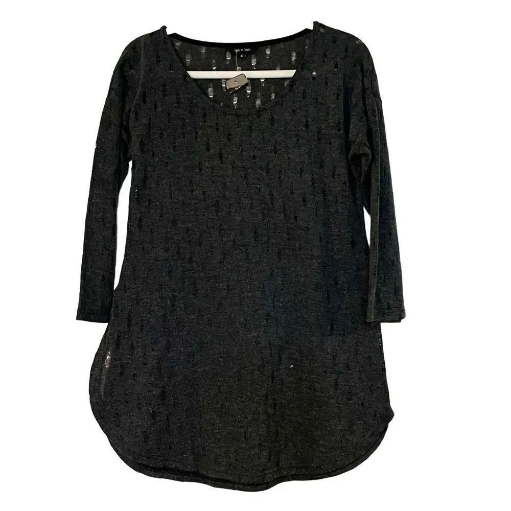 NWT Yak N Yeti Distressed Gray 3/4 Sleeve Tunic Blouse Small